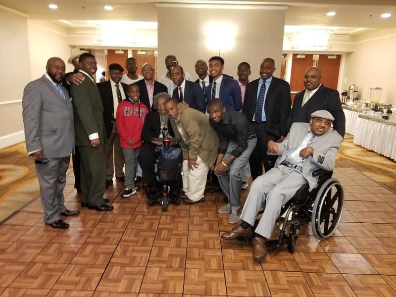 Large group of men — Brooks-Wineglass family reunion banquet